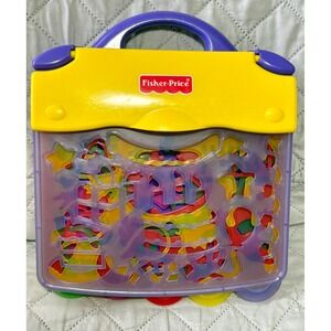 Vintage 1995 Fisher Price Holiday Stencil Set Carrying Case 5 Plates 2417 2418